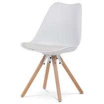 AUTRONIC CT-762 WT Jídelní židle, bílá plastová skořepina, sedák ekokůže, nohy masiv přírodní buk