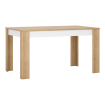 KONDELA Jedálenský stôl LYOT03, rozkladací, dub riviera/biela s extra vysokým leskom, 140-180x85 cm,