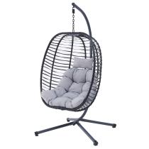 AUTRONIC AZ-V1289 GREY Zahradní závěsné křeslo, výplet antracit umělý ratan, potah šedá látka