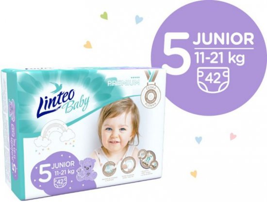 LINTEO BABY Premium Plienky jednorazové 5 JUNIOR (11-21 kg) 168 ks