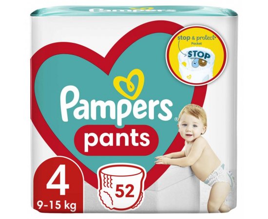 PAMPERS Pants Nohavičky plienkové jednorazové 4 (9-15 kg) 52 ks - JUMBO PACK