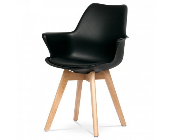 AUTRONIC CT-771 BK Židle jídelní, černá plastová skořepina, sedák ekokůže, nohy masiv přírodní buk