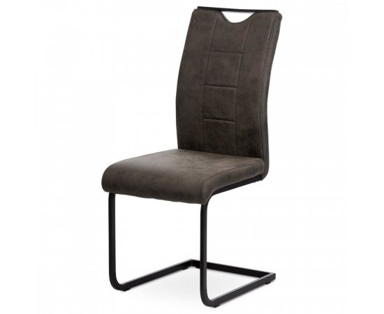 AUTRONIC DCL-412 GREY3 Jedálenská stolička, poťah sivá látka v dekore vintage kože, kovová pohupová podnož, čierny matný lak