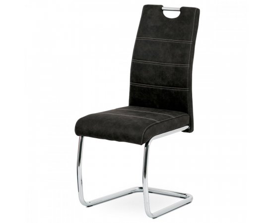 AUTRONIC HC-483 BK3 Jedálenská stolička, poťah čierna látka v dekore vintage kože, kovová chrómovaná perová podnož