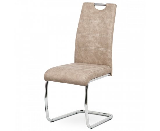 AUTRONIC HC-483 CRM3 Jedálenská stolička, poťah krémová látka COWBOY v dekore vintage kože, kovová chrómovaná perová podnož