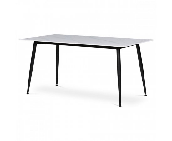 AUTRONIC HT-406M WT Stůl jídelní 160x90x76 cm, deska slinutý kámen v imitaci matného mramoru, černé kovové nohy