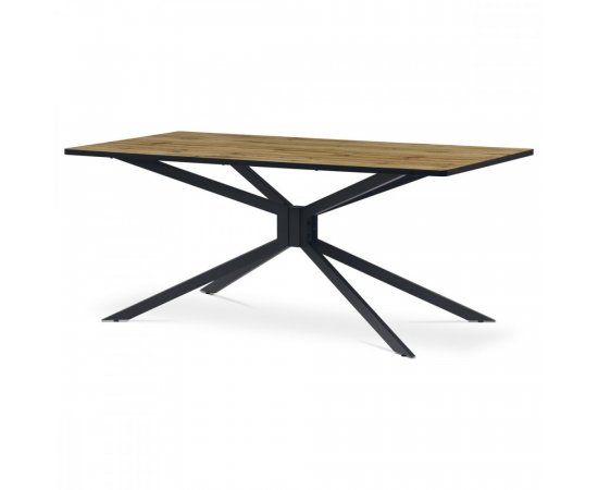 AUTRONIC HT-885 OAK Jedálenský stôl, 180x90x75 cm, MDF doska, 3D dekor divoký dub, kovovová hvezdicová podnož, čierny mat