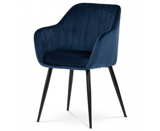 AUTRONIC PIKA BLUE4 Jedálenská stolička, poťah modrá matná zamatová látka, kovové nohy, čierny matný lak