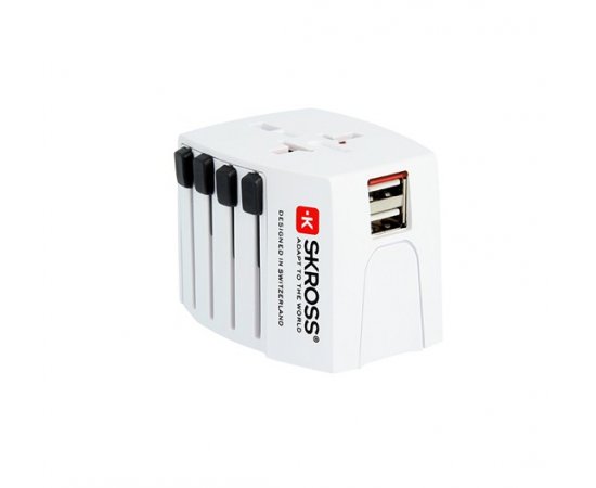 SKROSS cestovný adaptér MUV USB, 2.5A max., vr. USB nabíjania 2x výstup 2400mA, univerzálny pre 150 krajín