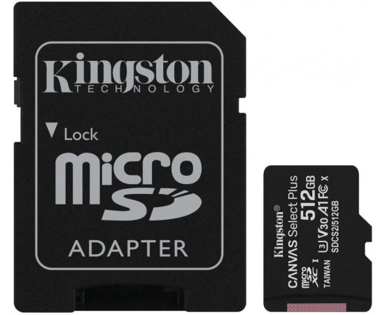 Kingston CANVAS SELECT PLUS/micro SDXC/512GB/100MBps/UHS-I U3 / Class 10/+ Adaptér