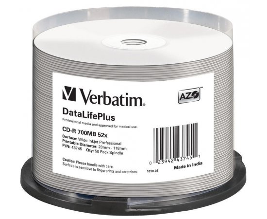 VERBATIM CD-R(50-Pack)Spindle/Print/52x/700MB/NoID