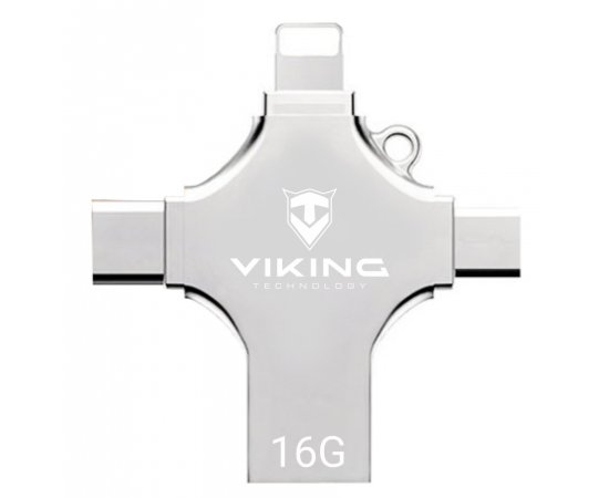 VIKING USB FLASH DISK 16G, 4v1 S KONCOVKOU APPLE LIGHTNING, USB-C, MICRO USB, USB-A