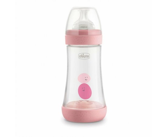 Chicco Perfect 5, Dojčenská antikoliková fľaša, 240ml, ružová, 2m+