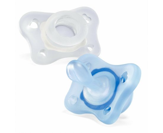 Chicco Physio Forma Mini Soft upokojujúce cumlíky, 2ks, modrá/transparentná, 0-2m