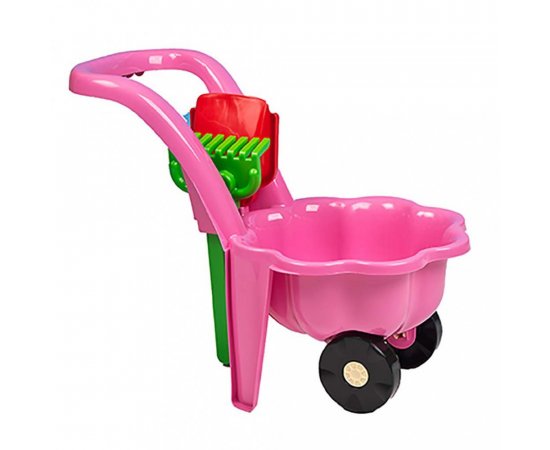 Detský záhradný fúrik s lopatkou a hrabličkami BAYO Sedmokráska ružový