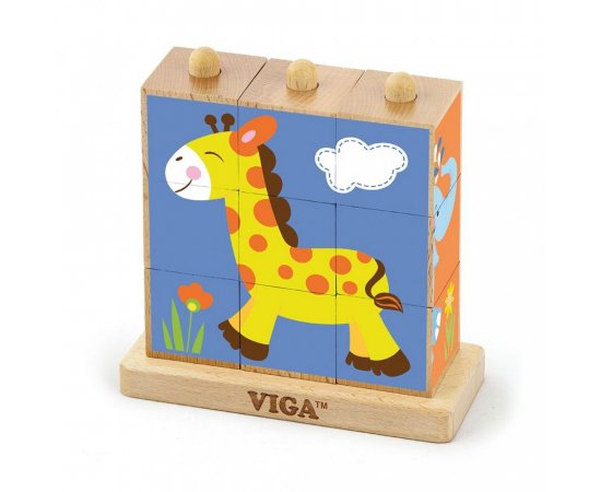 Drevené puzzle kocky na stojane Viga Zoo