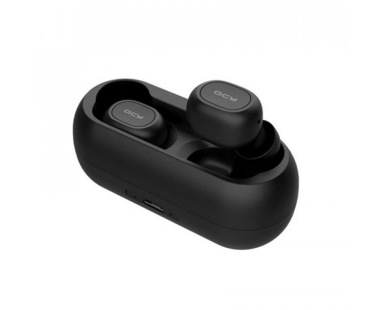QCY - T1C, zcela bezdrátová špuntová sluchátka s dobíjecím boxem, černá