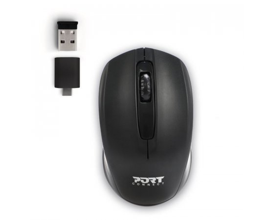 PORT CONNECT Wireless office, bezdrátová myš, USB-A/USB-C dongle, 2,4Ghz, 1000DPI, černá
