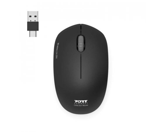 PORT CONNECT Wireless COLLECTION, bezdrátová myš, USB-A a USB-C dongle, 2.4Ghz, 1600DPI, černá
