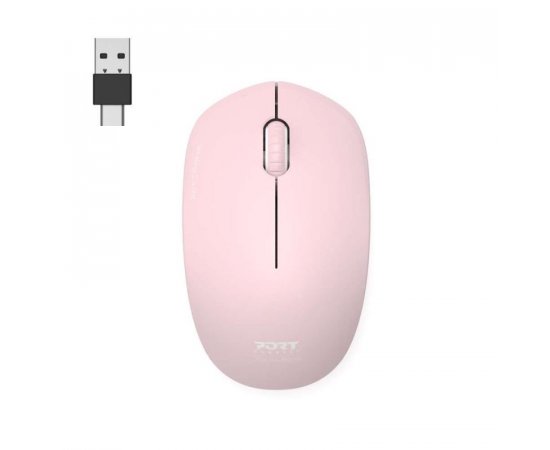 PORT CONNECT Wireless COLLECTION, bezdrátová myš, USB-A a USB-C dongle, 2.4Ghz, 1600DPI, růžová