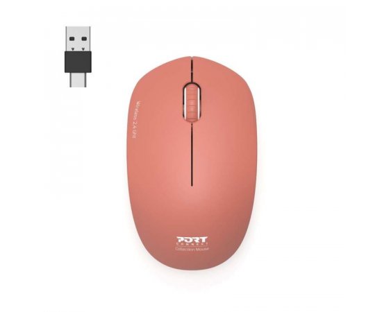 PORT CONNECT Wireless COLLECTION, bezdrátová myš, USB-A a USB-C dongle, 2.4Ghz, 1600DPI, cihlová