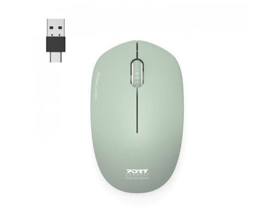 PORT CONNECT Wireless COLLECTION, bezdrátová myš, USB-A a USB-C dongle, 2.4Ghz, 1600DPI, olivová