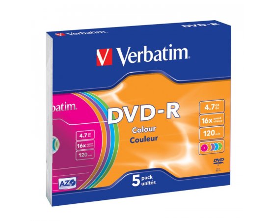 DVD-R Verbatim 4,7 GB (120min) 16x colour slim box, 5ks/pack