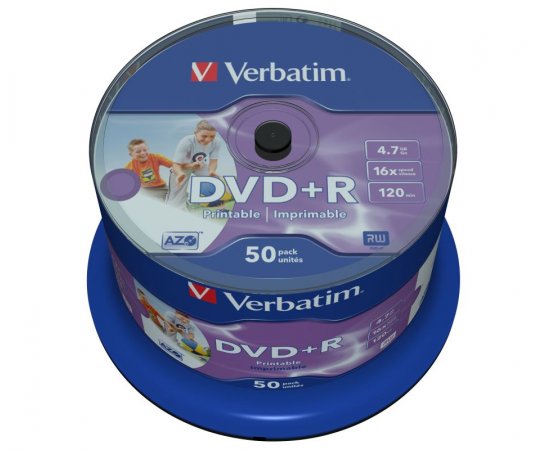 DVD+R Verbatim 4,7 GB (120min) 16x WIDE Printable 50-cake NON-ID