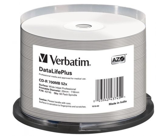 CD-R Verbatim DLP 700MB (80min) 52x WIDE Profesional Printable 50-cake NON-ID