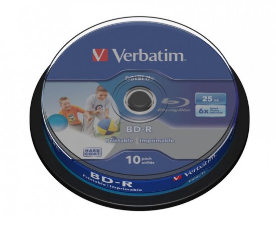 Blu-ray BD-R SL Verbatim Datalife 25GB 6x WIDE Printable 10-cake