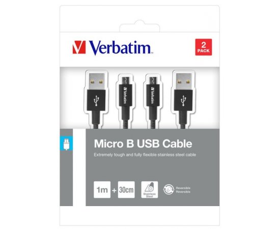 Verbatim Micro USB kabel  100cm + 30cm, SYNC + CHARGE černý