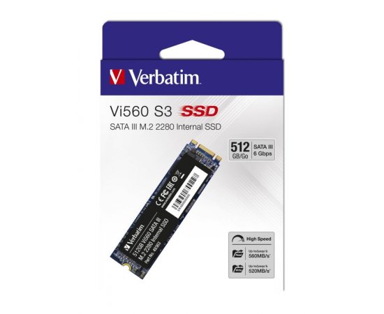 Verbatim SSD 512GB M.2 2280 SATA III Vi560 S3 interní disk, Solid State Drive