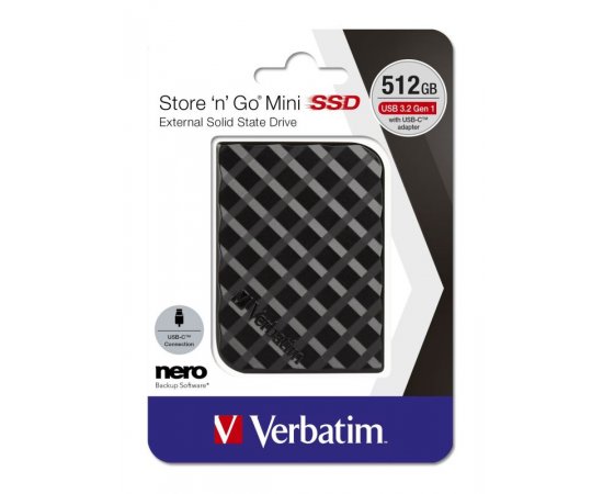 Verbatim SSD 512GB GEN2 USB 3.2 gen 1 Store ‘n’ Go mini, externí, černý