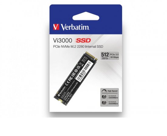 Verbatim SSD 512GB Vi3000 Internal PCIe NVMe M.2, interní disk, černá