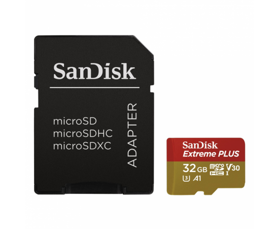 SanDisk Extreme Plus micro SDHC 32 GB 100 MB/s A1 Class 10 UHS-I V30, adapter NAHRADA ZA 173366