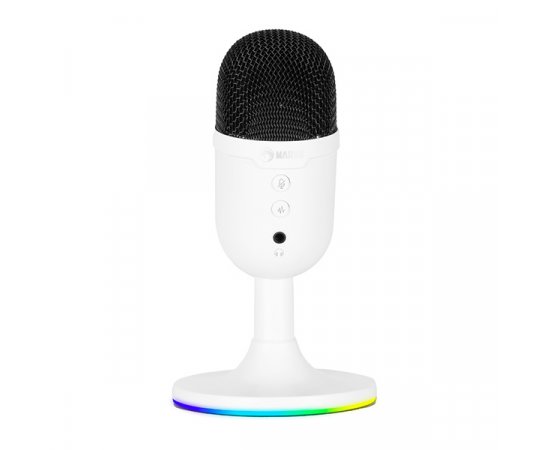 Marvo, herný/streamovací mikrofón, MIC-06, biela, RGB podsvietenie, vstup pre slúchadlá