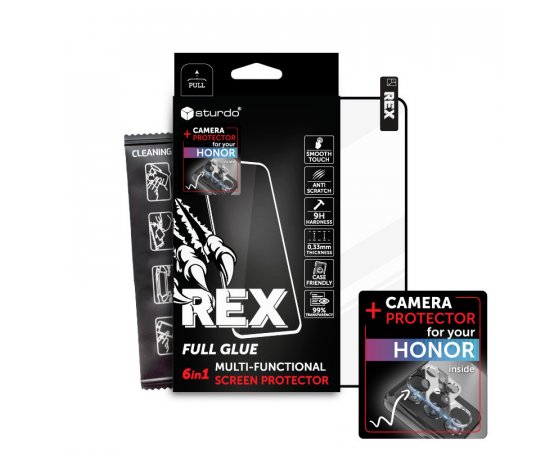 Sturdo REX ochranné sklo + sklo na fotoaparát Honor 90, čierne (6in1 Full Glue)