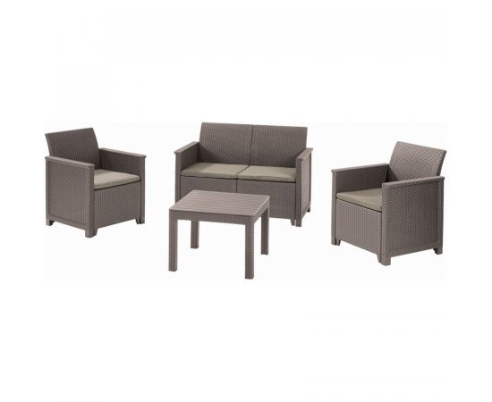 KETER /246157/ EMMA 2 SEATER SOFA SET SMOOTH ARMS WITH CLASSIC TABLE (CHICAGO TABLE) CAPPUCCINO