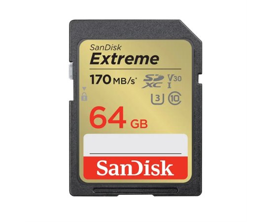 SANDISK EXTREME 64 GB SDXC MEMORY CARD 170 MB/S A 80 MB/S, UHS-I, CLASS 10, U3, V30