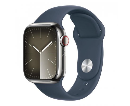 APPLE WATCH SERIES 9 GPS + CELLULAR 45MM SILVER STAINLESS STEEL CASE STORM BLUE SPORTB-S/M,MRMN3QC/A