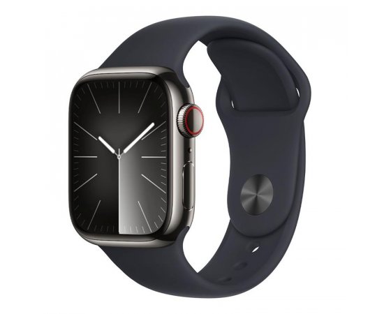 APPLE WATCH SERIES 9 GPS + CELLULAR 45MM GRAPHITE STAINLESS STEEL CASE MIDNIGHT SPORTB-S/M,MRMV3QC/A