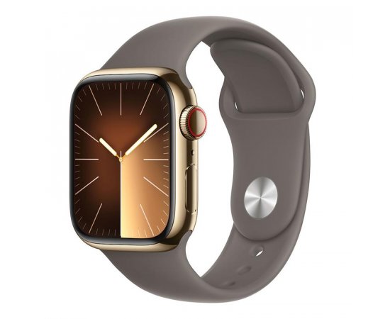 APPLE WATCH SERIES 9 GPS + CELLULAR 45MM GOLD STAINLESS STEEL CASE WITH CLAY SPORTBAND-S/M,MRMR3QC/A