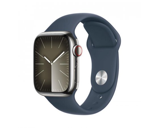 APPLE WATCH SERIES 9 GPS + CELLULAR 41MM SILVER STAINLESS STEEL CASE STORM BLUE SPORTB-S/M,MRJ23QC/A