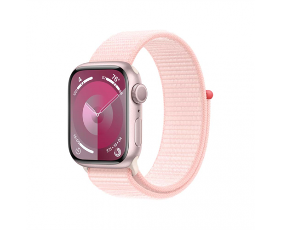 APPLE WATCH SERIES 9 GPS 41MM PINK ALUMINIUM CASE WITH LIGHT PINK SPORT LOOP, MR953QC/A