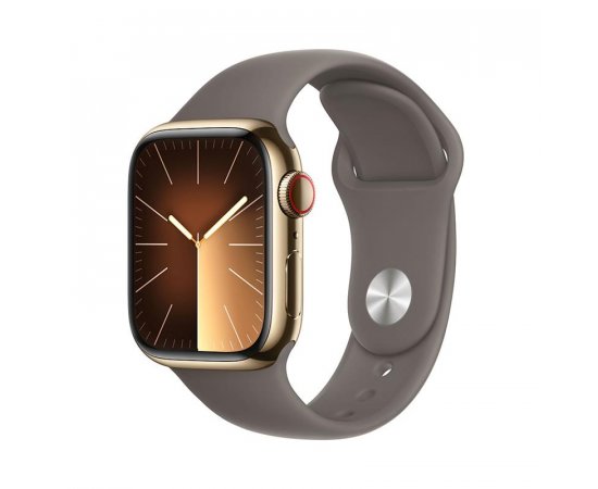 APPLE WATCH SERIES 9 GPS + CELLULAR 41MM GOLD STAINLESS STEEL CASE WITH CLAY SPORTBAND-M/L,MRJ63QC/A