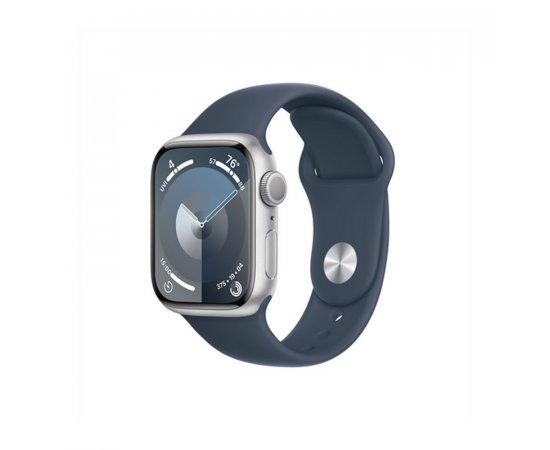 APPLE WATCH SERIES 9 GPS 41MM SILVER ALUMINIUM CASE WITH STORM BLUE SPORT BAND - S/M, MR903QC/A