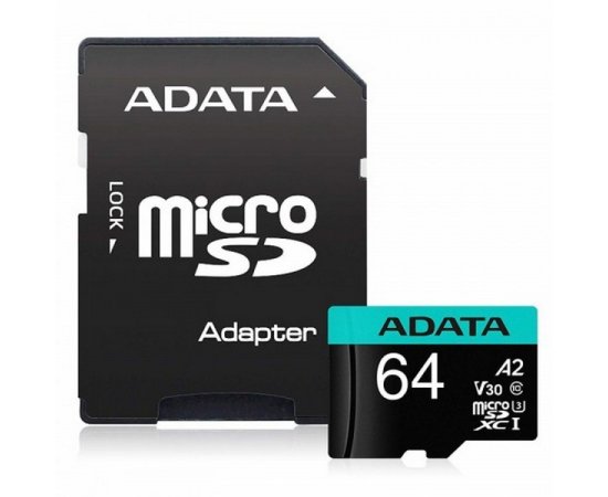 ADATA MICRO SDXC 64GB U3 V30S AZ 95MB/S + ADAPTER, AUSDX64GUI3V30SA2-RA1