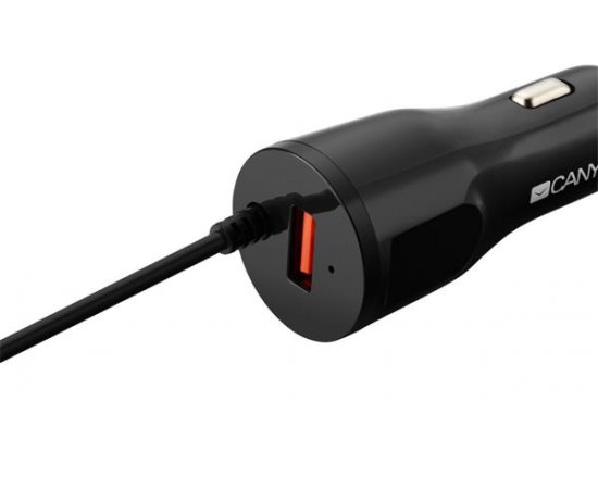 CANYON CNE-CCA031B, UNIVERZALNA AUTONABIJACKA, 1X USB, VYSTUP 5V/2,4A, SMART IC, INTEGROVANY KABEL M