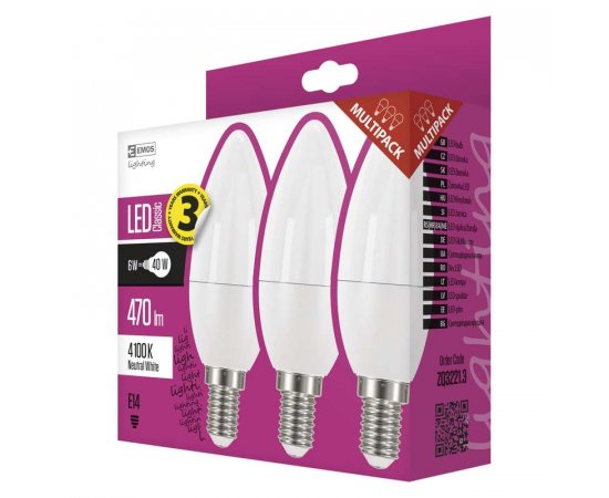 EMOS ZQ3221.3 LED CLS CANDLE 6W E14 NW 3KS