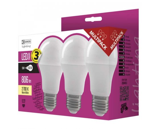 EMOS ZQ5140.3LA LED ZIAROVKA CLASSIC A60 9W E27 TEPLA BIELA 3KS